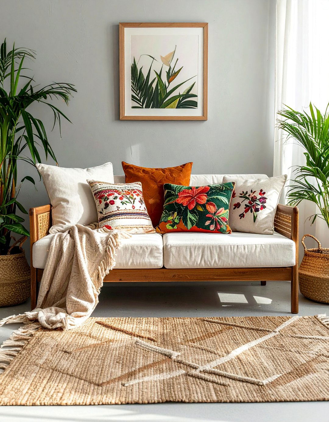 Layered Textures with Cushions and Throws - 25 Tropical Living Room Ideas for a Relaxing Vibe