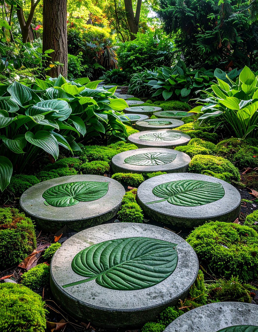 Leaf Imprint Concrete Stepping Stone Walkway - 30 Unique Stepping Stone Walkway Ideas for Your Yard