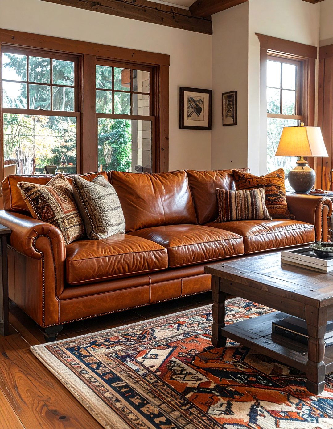 Leather Upholstery on Craftsman Living Room Furniture - 30 Craftsman Living Room Ideas for a Timeless Look