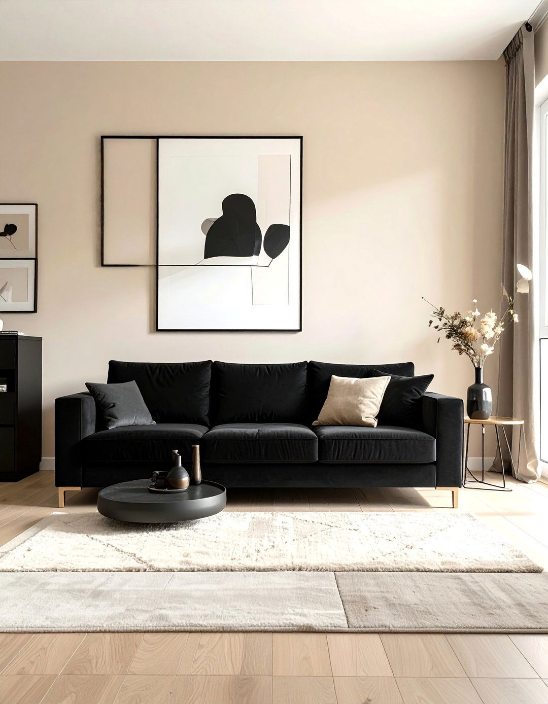 Light Beige Walls with Black Furniture - 30 Black and Beige Living Room Ideas for a Neutral Palette