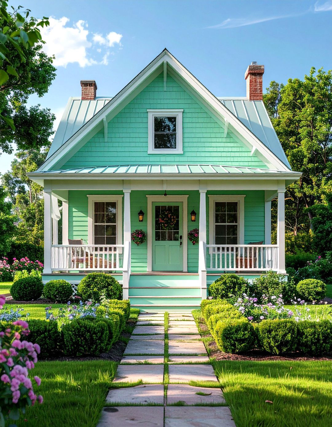 Light Mint Green Farmhouse Exterior - 25 Farmhouse Green Exterior Home Ideas for Curb Appeal