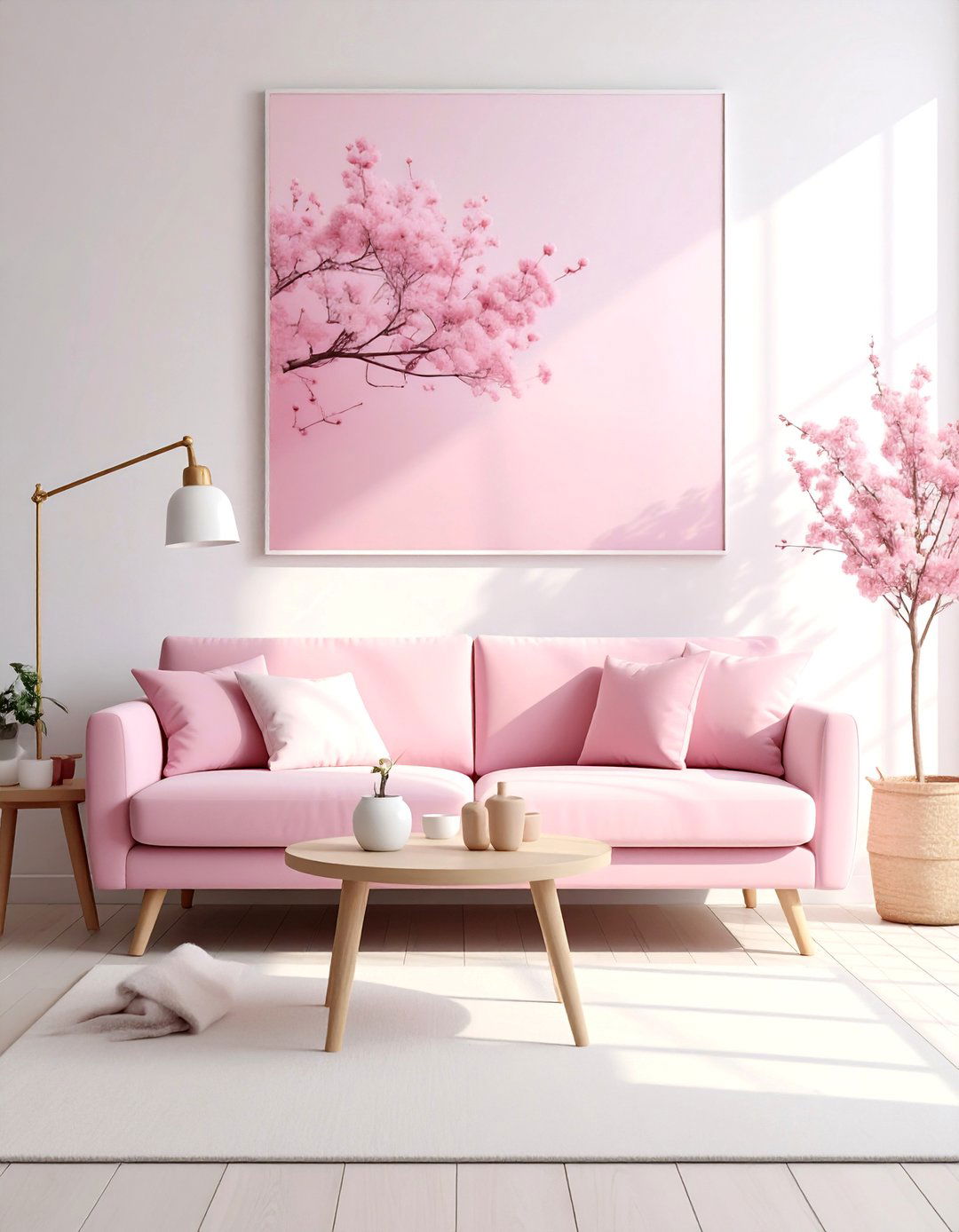 Light Pink Couch in a Scandinavian Design - 20 Pink Couch Living Room Ideas for a Bold Look