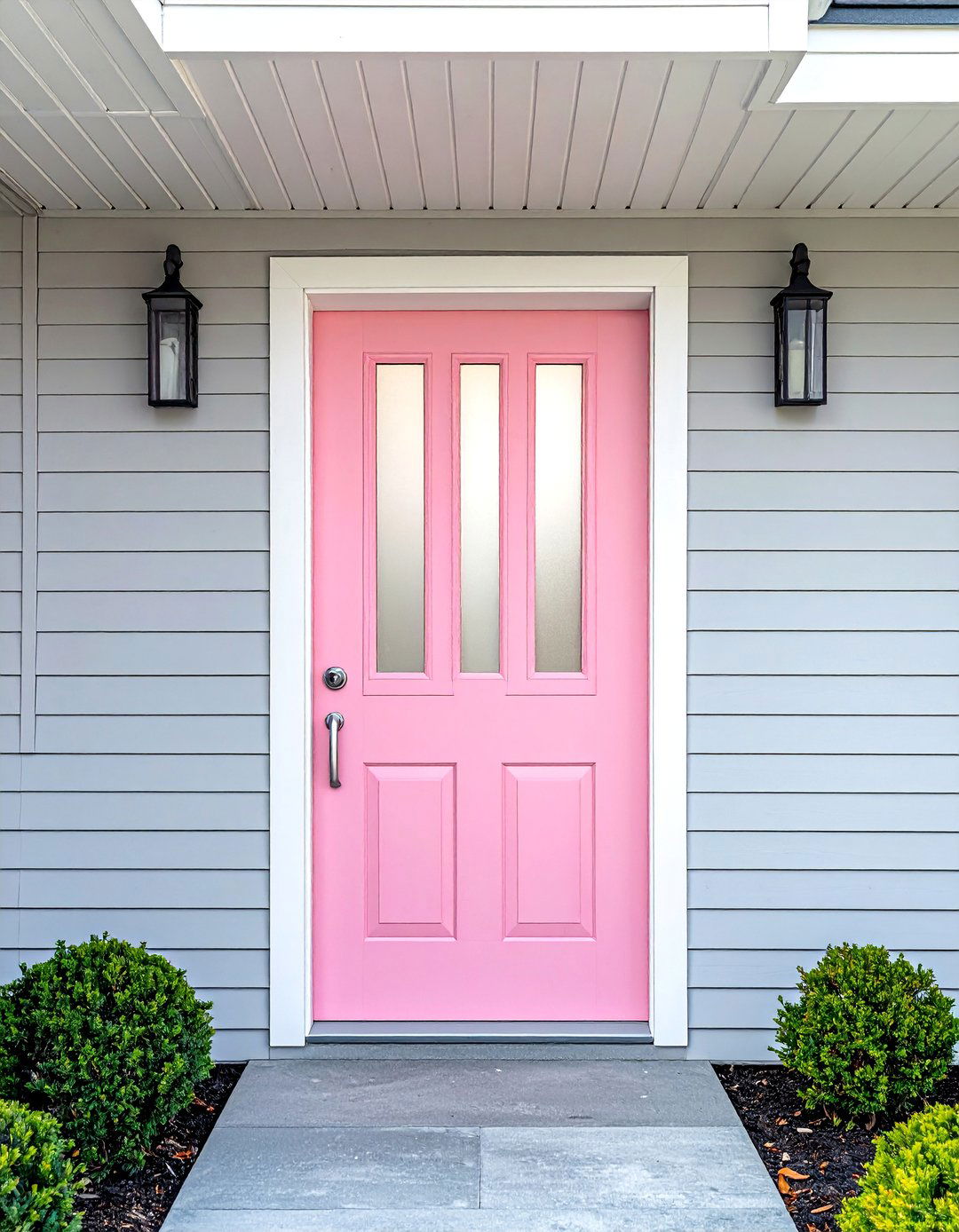 Light Pink Front Door with Frosted Glass Panels