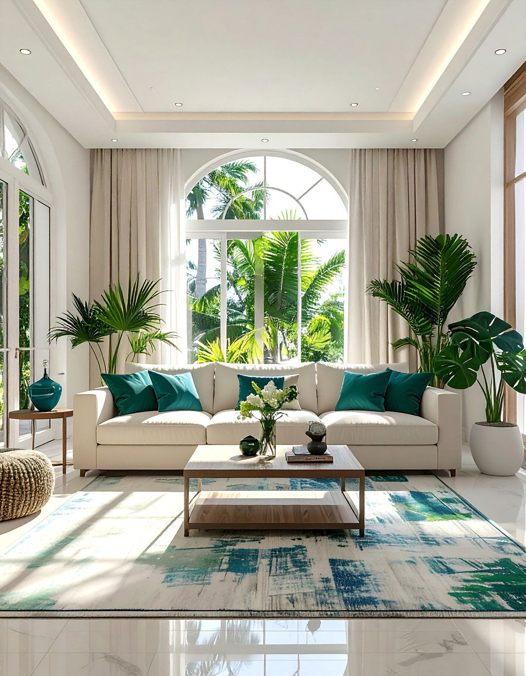 Light and Airy Color Palette with White and Beige - 25 Tropical Living Room Ideas for a Relaxing Vibe