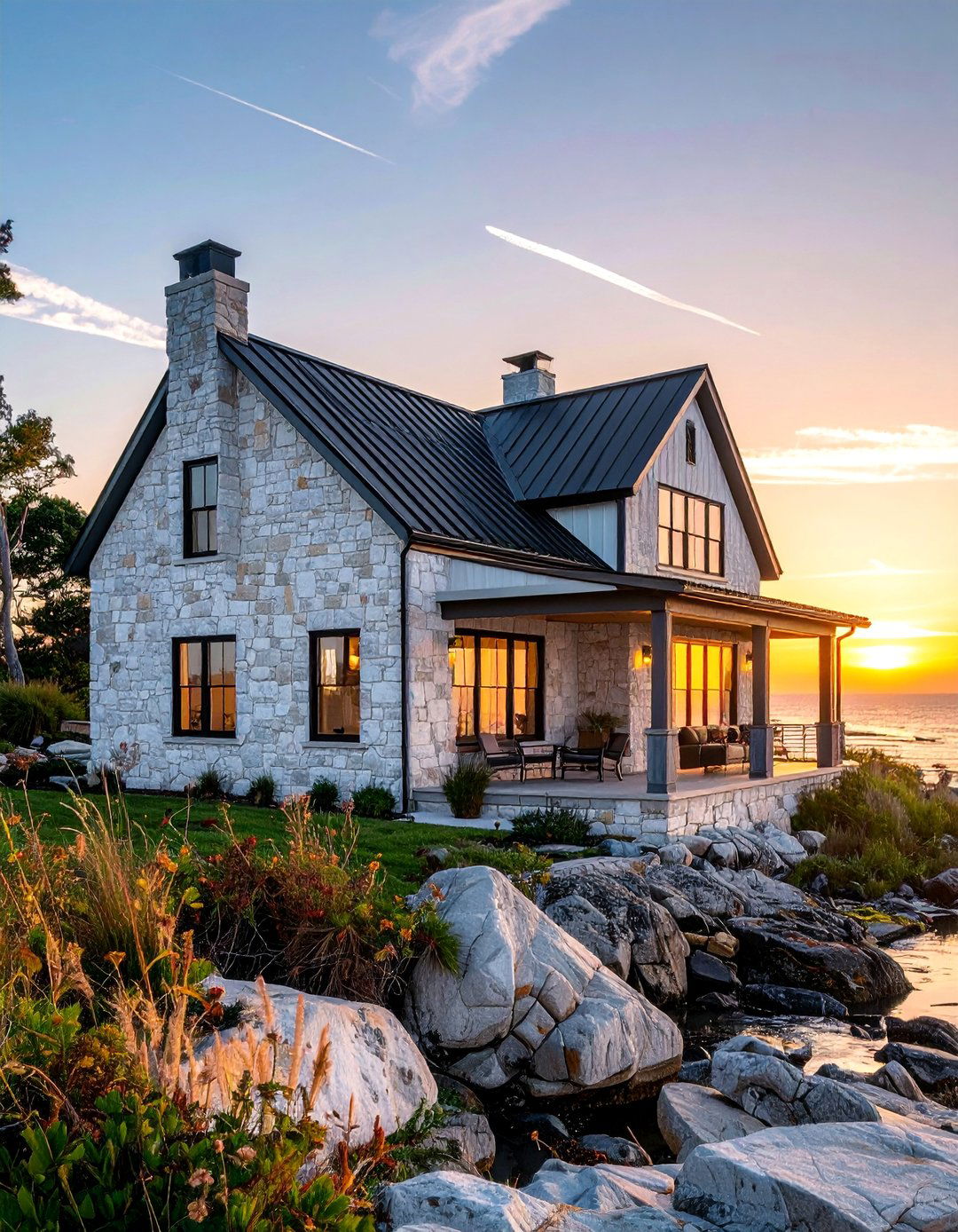 Light and Airy White Stone Veneer - 30 Stunning Stone Exterior Home Ideas for Curb Appeal