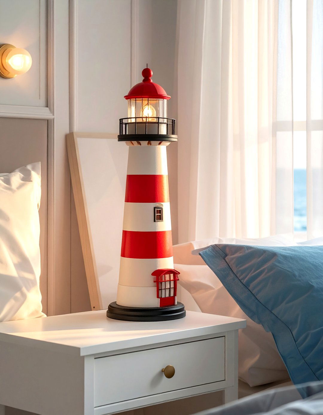 Lighthouse themed Decor in an Ocean themed Bedroom - 40 Ocean-themed Bedroom Ideas for a Serene Retreat