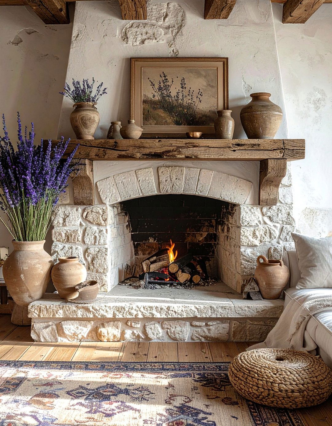 Limewashed Stone Fireplace - 40 French Country Living Room Ideas for a Cozy Space