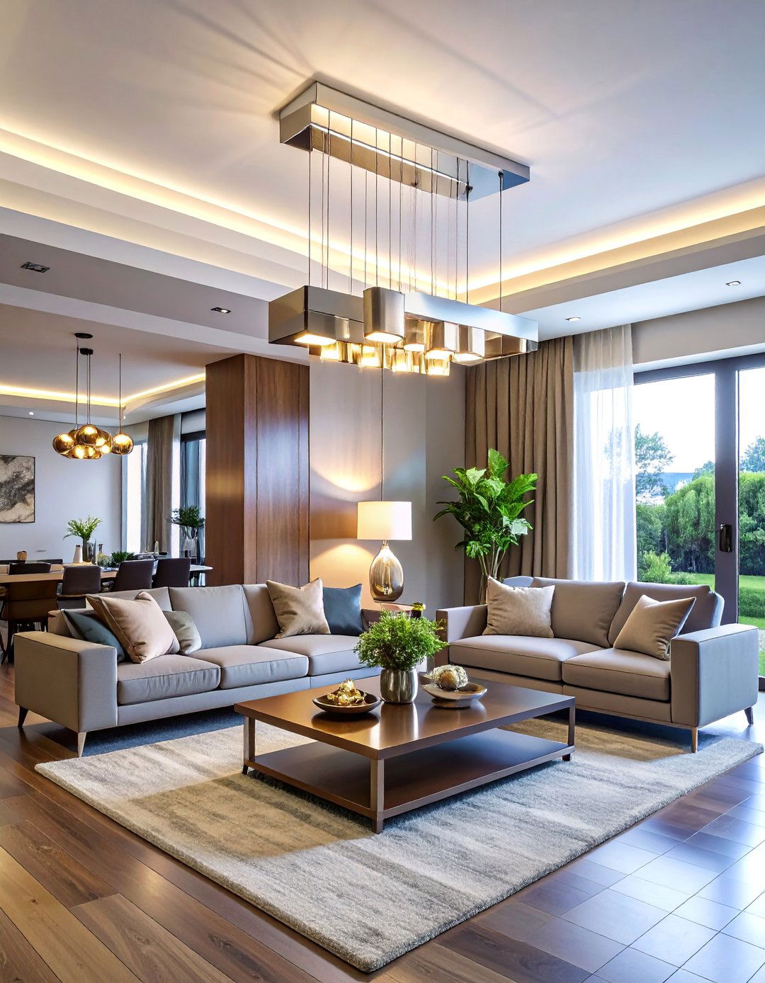 Linear Modern Metal Chandelier - 30 Living Room Chandelier Ideas for Elegant Spaces