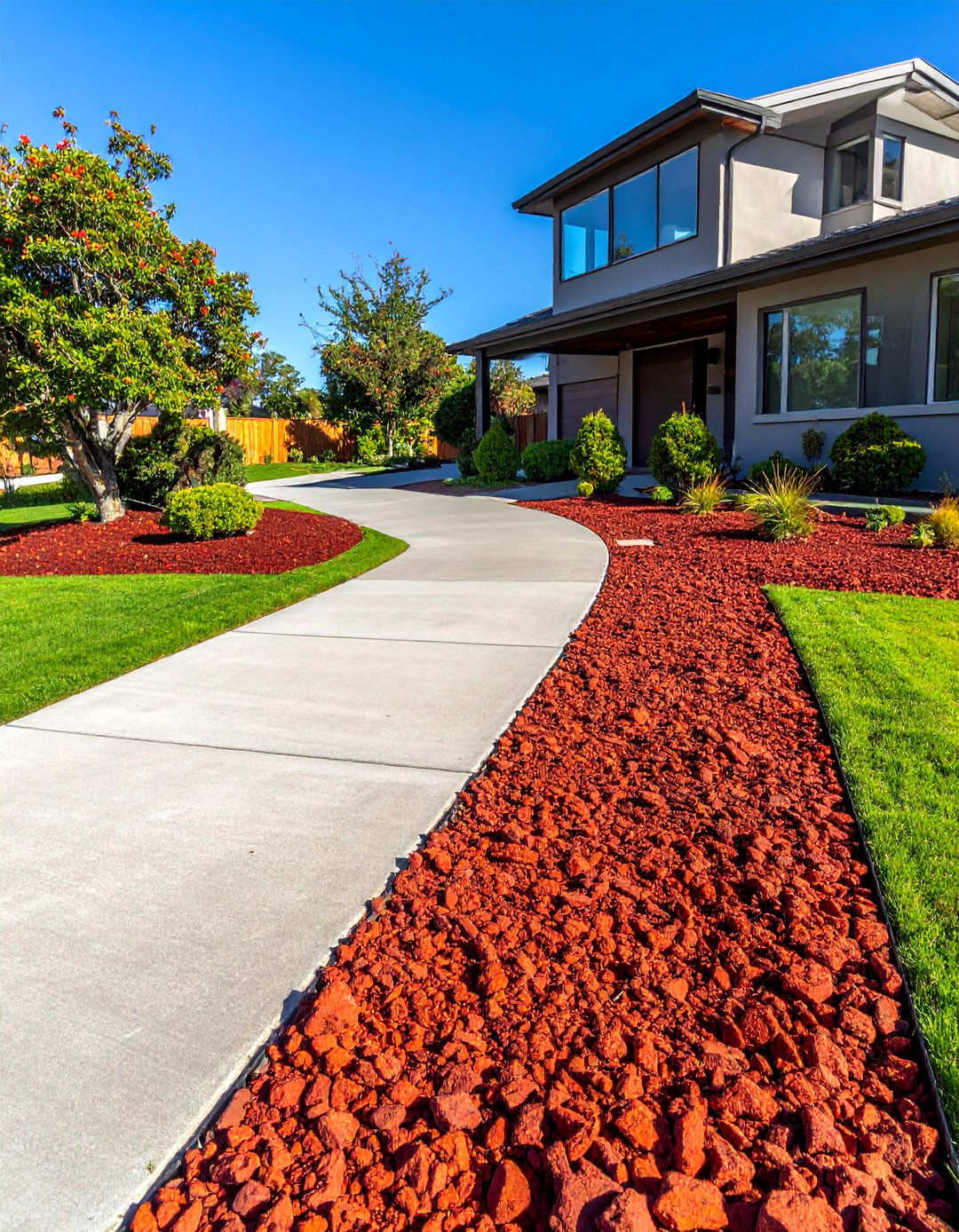 Lining a Driveway with a Red Lava Rock Strip - 20 Red Lava Rock Landscaping Ideas for Bold Gardens