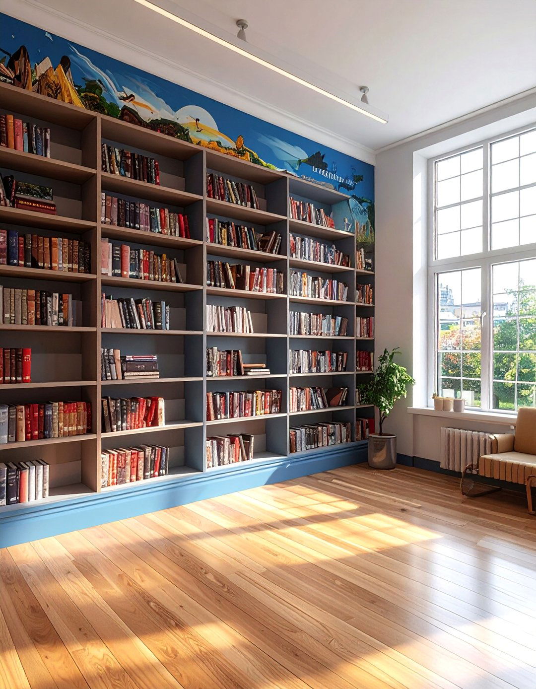 Literary Giants Bookshelf School Mural - 30 Creative School Mural Ideas to Inspire Students