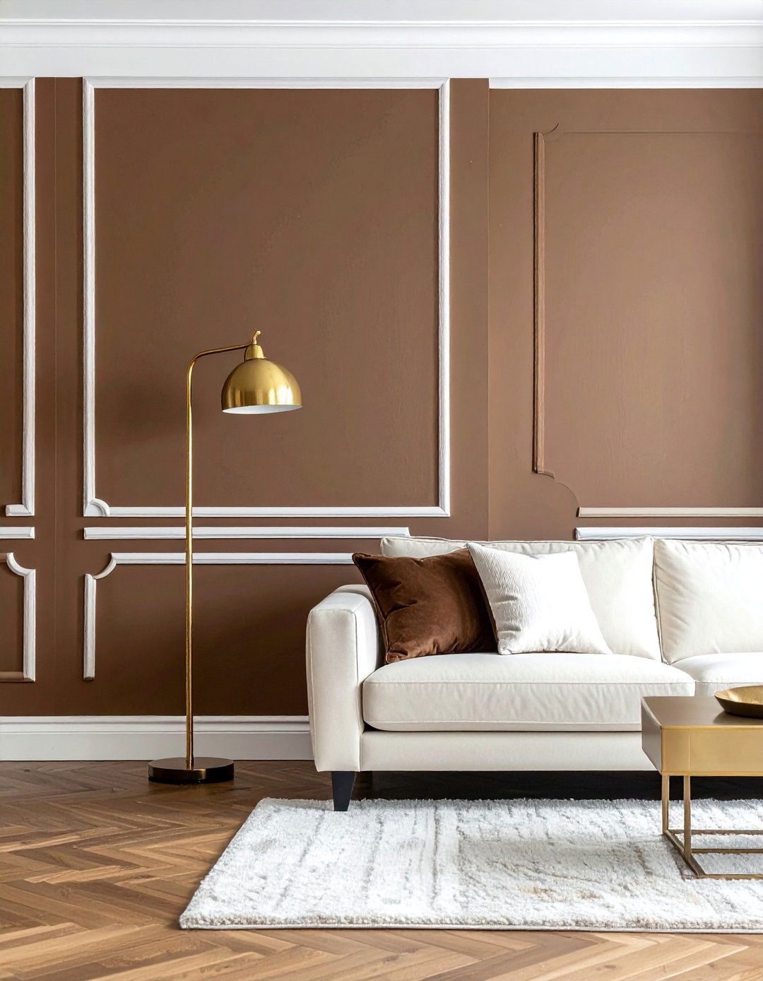 Living Room with a Chocolate Brown Accent Wall - 30 Brown and White Living Room Ideas for a Warm Look