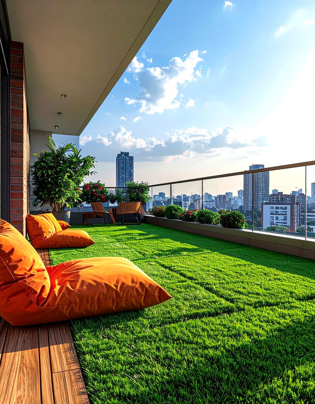 Loft Balcony with Artificial Grass Flooring - 20 Loft Balcony Ideas to Maximize Your Urban Space