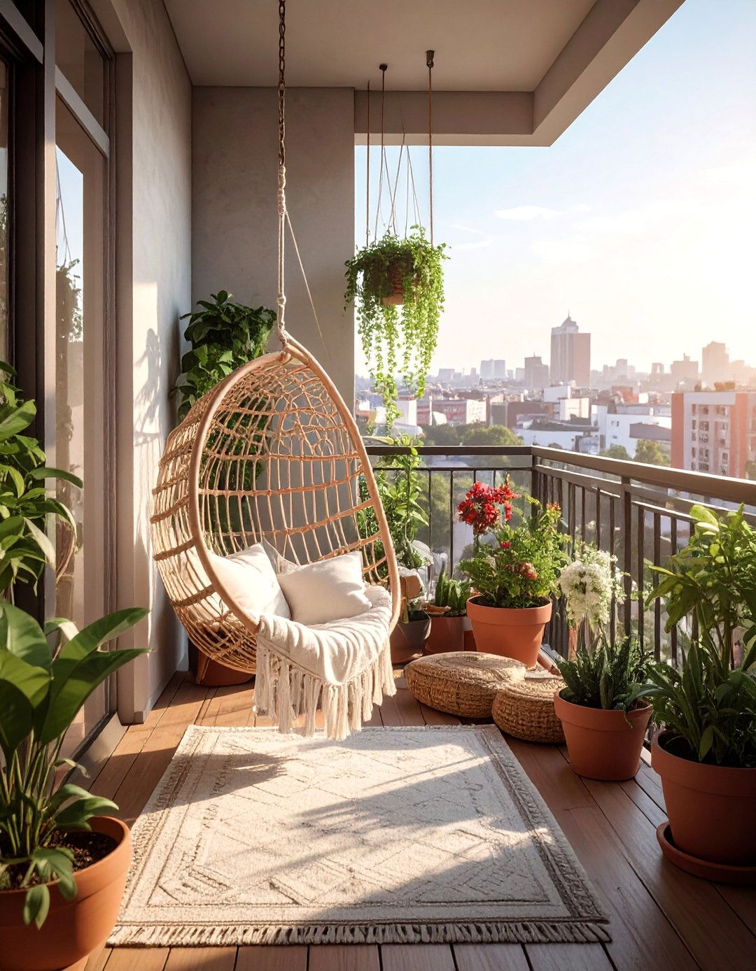 Loft Balcony with a Suspended Hammock Chair - 20 Loft Balcony Ideas to Maximize Your Urban Space