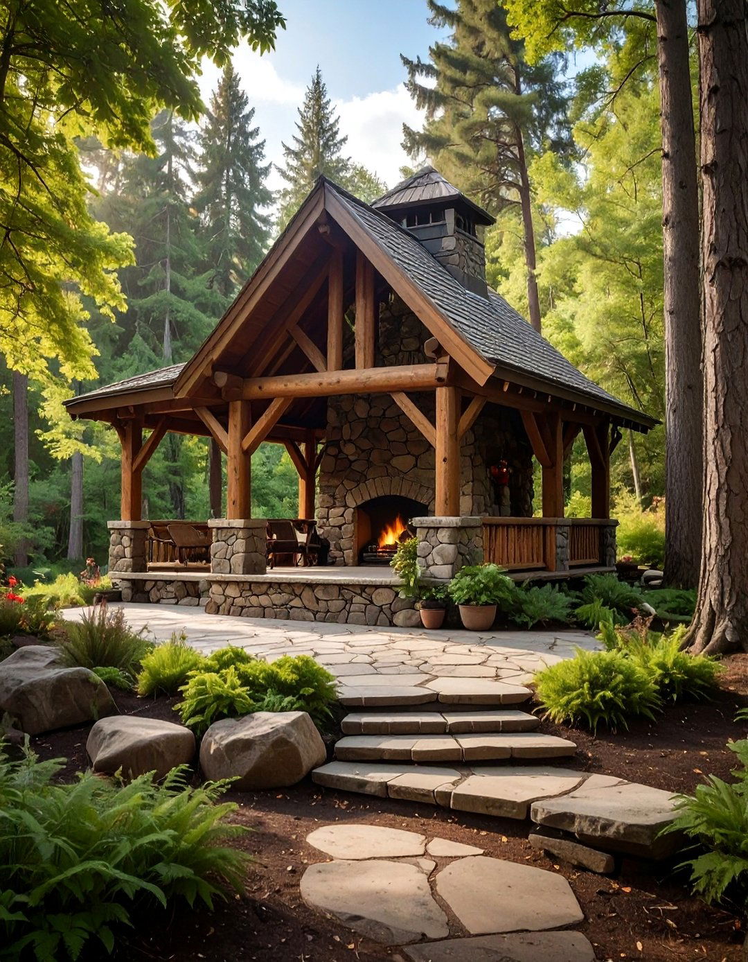 Log Cabin Gazebo with Fieldstone Fireplace - 25 Gazebo With Fireplace Ideas for Cozy Outdoor Living