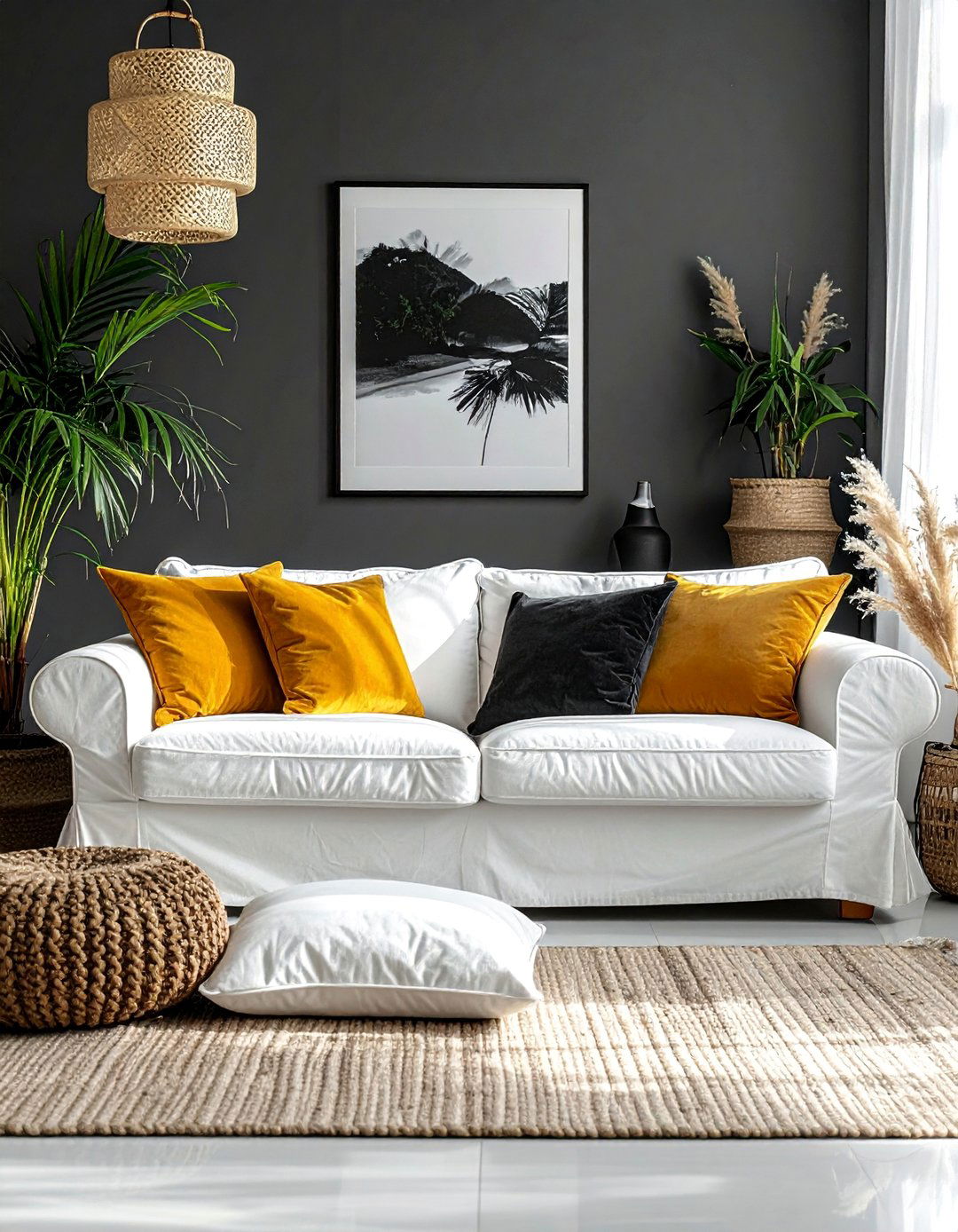 Low Profile Seating for a Relaxed Feel - 20 Black and White Boho Living Room Ideas for a Cozy Vibe