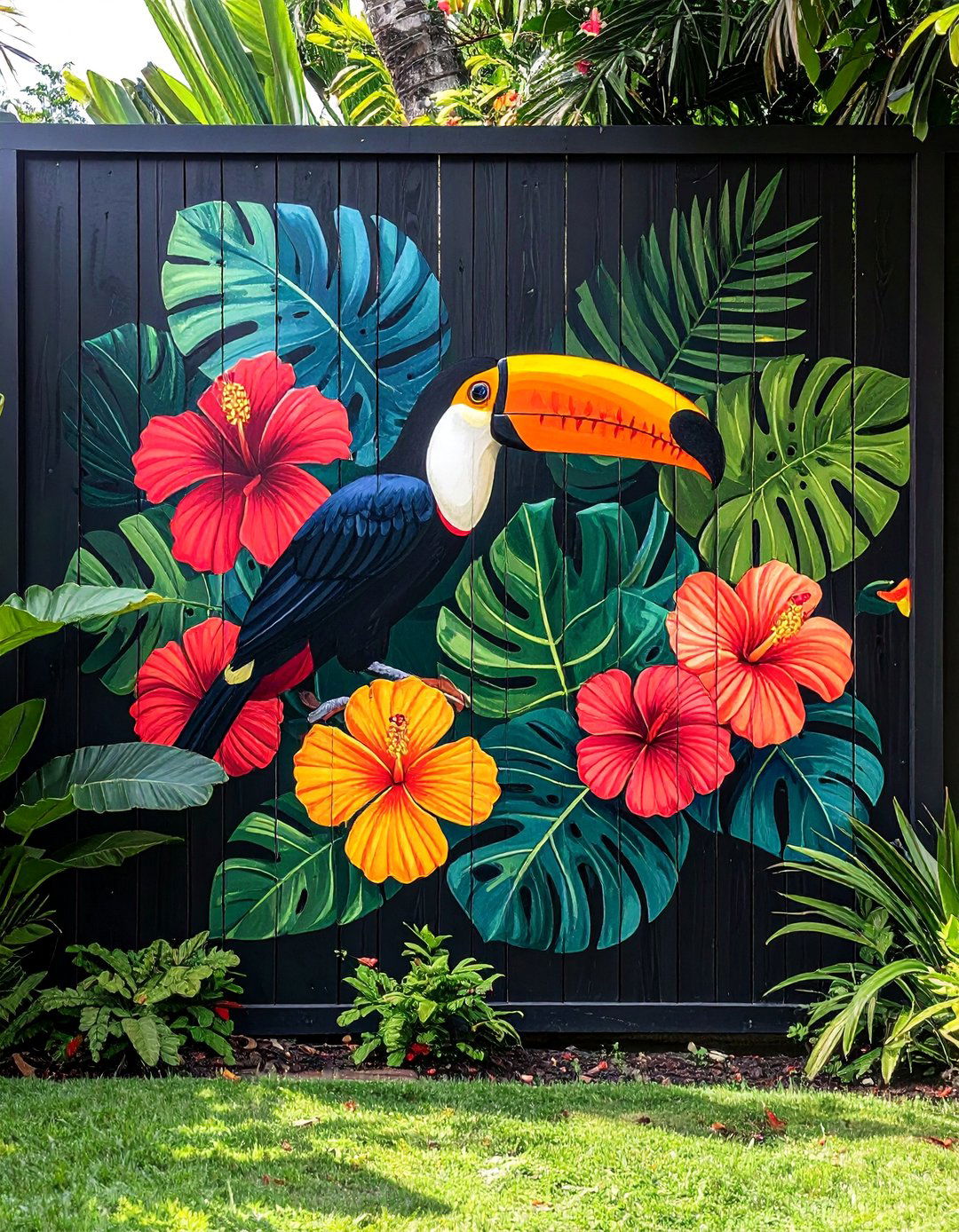 Lush Tropical Paradise Garden Mural - 30 Garden Mural Ideas to Brighten Your Outdoor Space