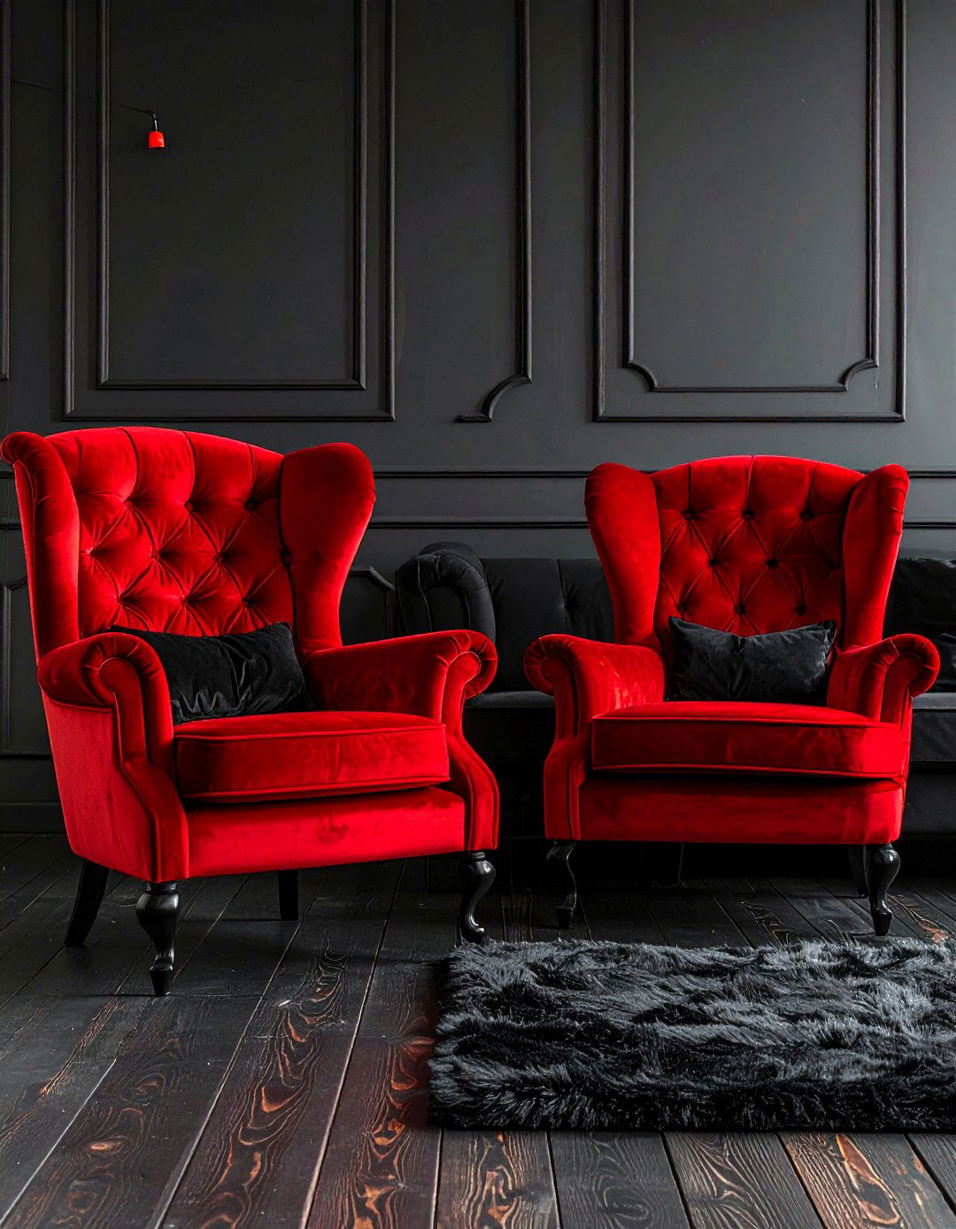 Luxurious Red Velvet Armchairs - 25 Black and Red Living Room Ideas for Bold Interiors