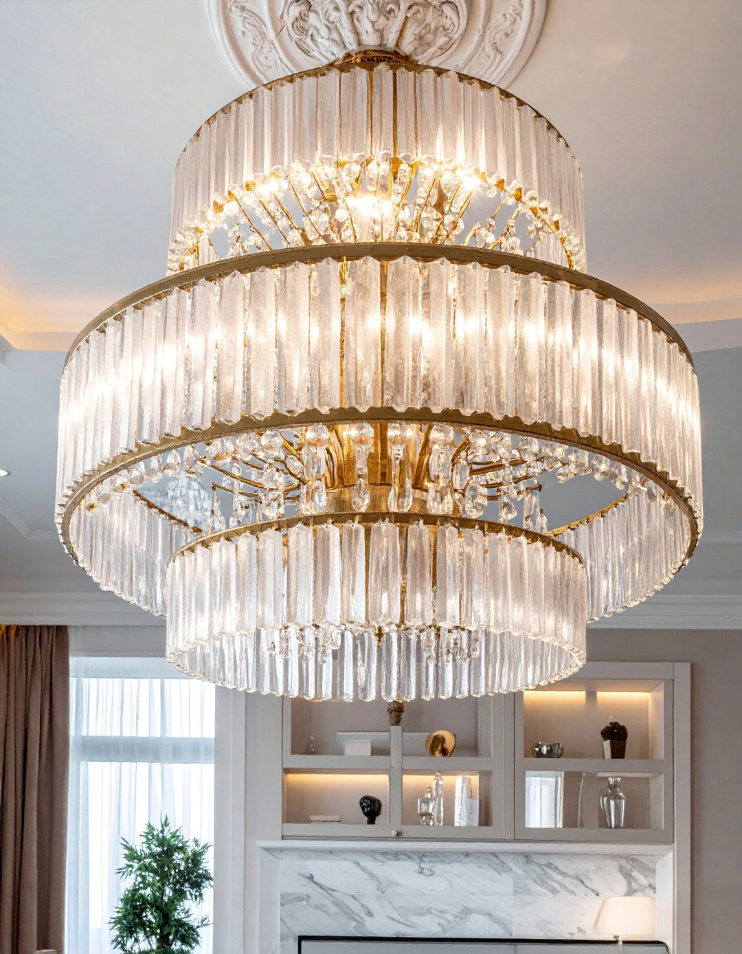 Luxury Multi Tier Crystal Chandelier - 30 Living Room Chandelier Ideas for Elegant Spaces