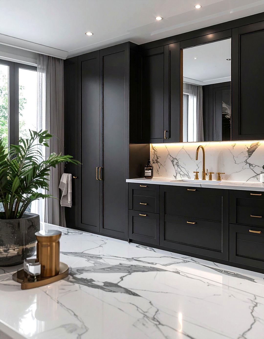Marble Countertops on Black Bathroom Cabinets - 25 Bathroom With Black Cabinets Ideas for a Bold Look