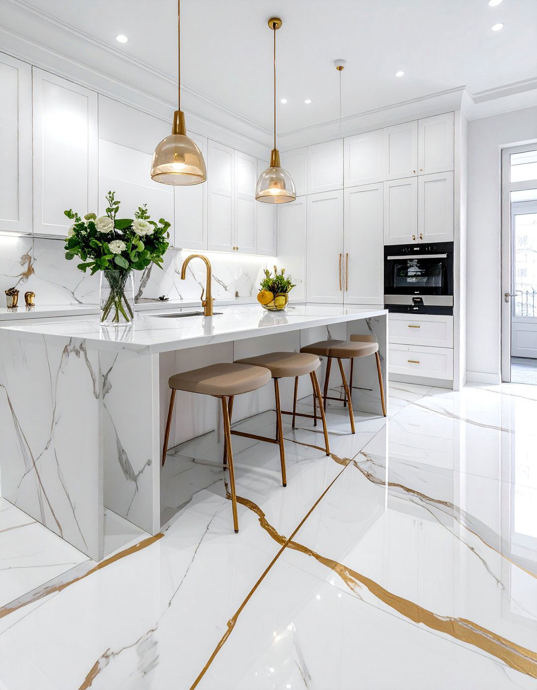 Marble Kitchen Floor with Brass Inlay - 20 Marble Kitchen Floor Ideas for Elegance