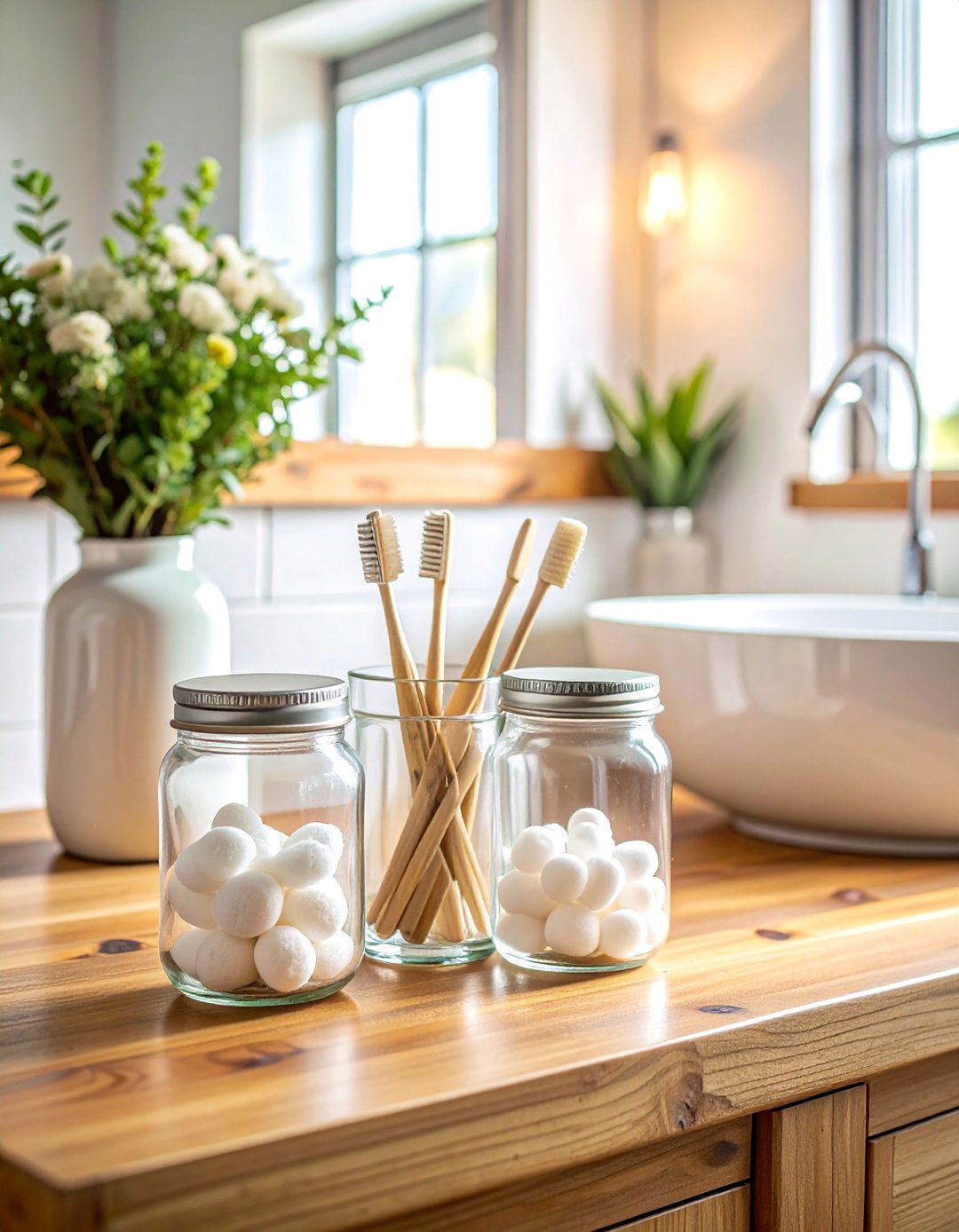 Mason Jar Farmhouse Bathroom Organizers - 40 Farmhouse Bathroom Ideas for Rustic Charm