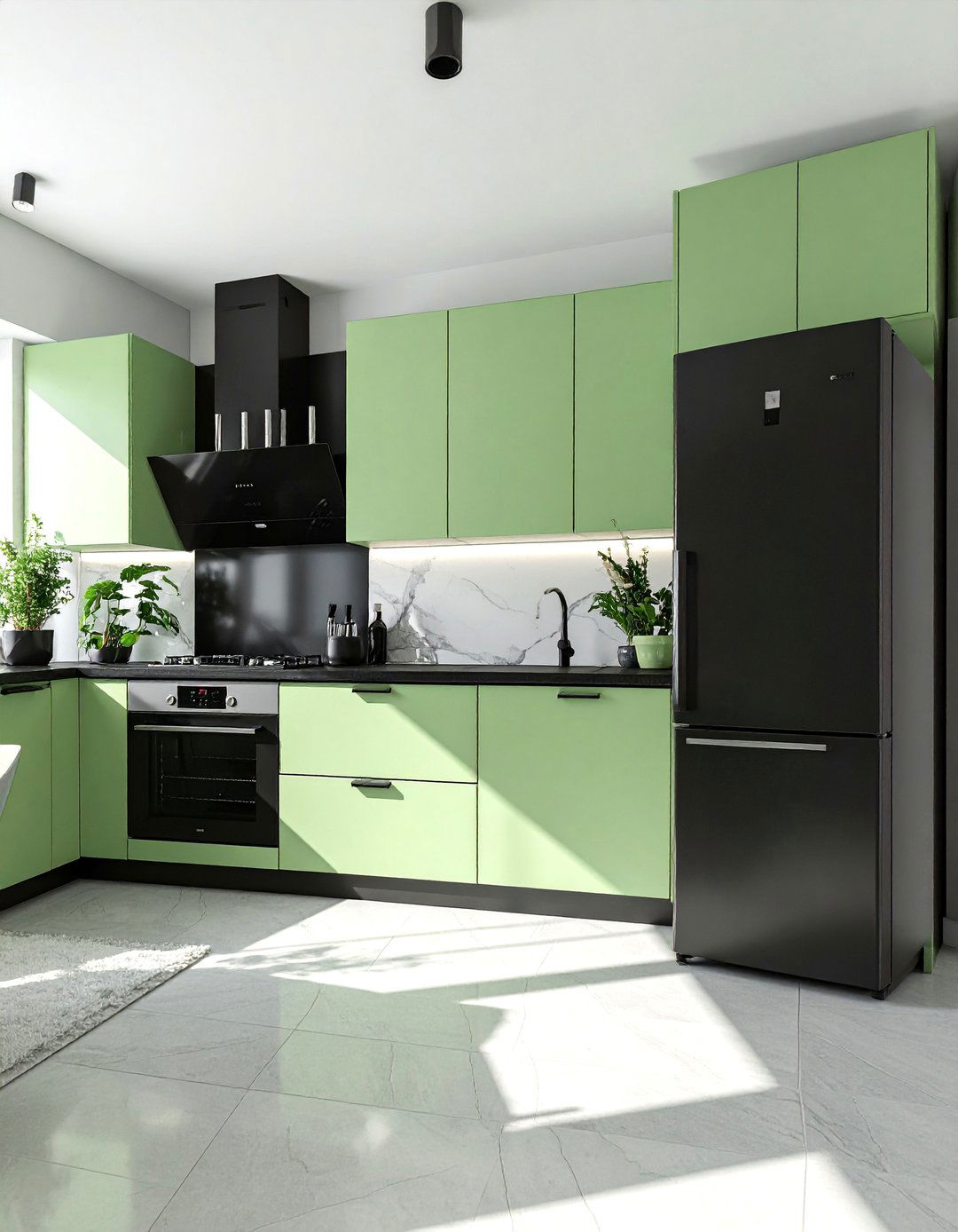 Matte Black Appliances with Mint Green Cabinetry - 30 Black and Green Kitchen Ideas for a Modern Twist