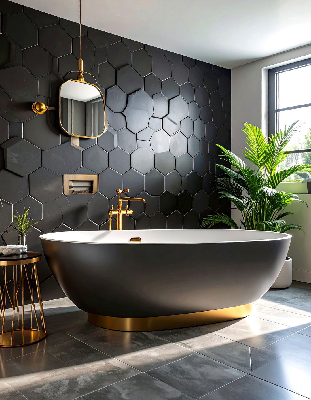 Matte Black Hexagon Bathtub Tiles - 40 Bathtub Tile Ideas for a Stunning Bathroom