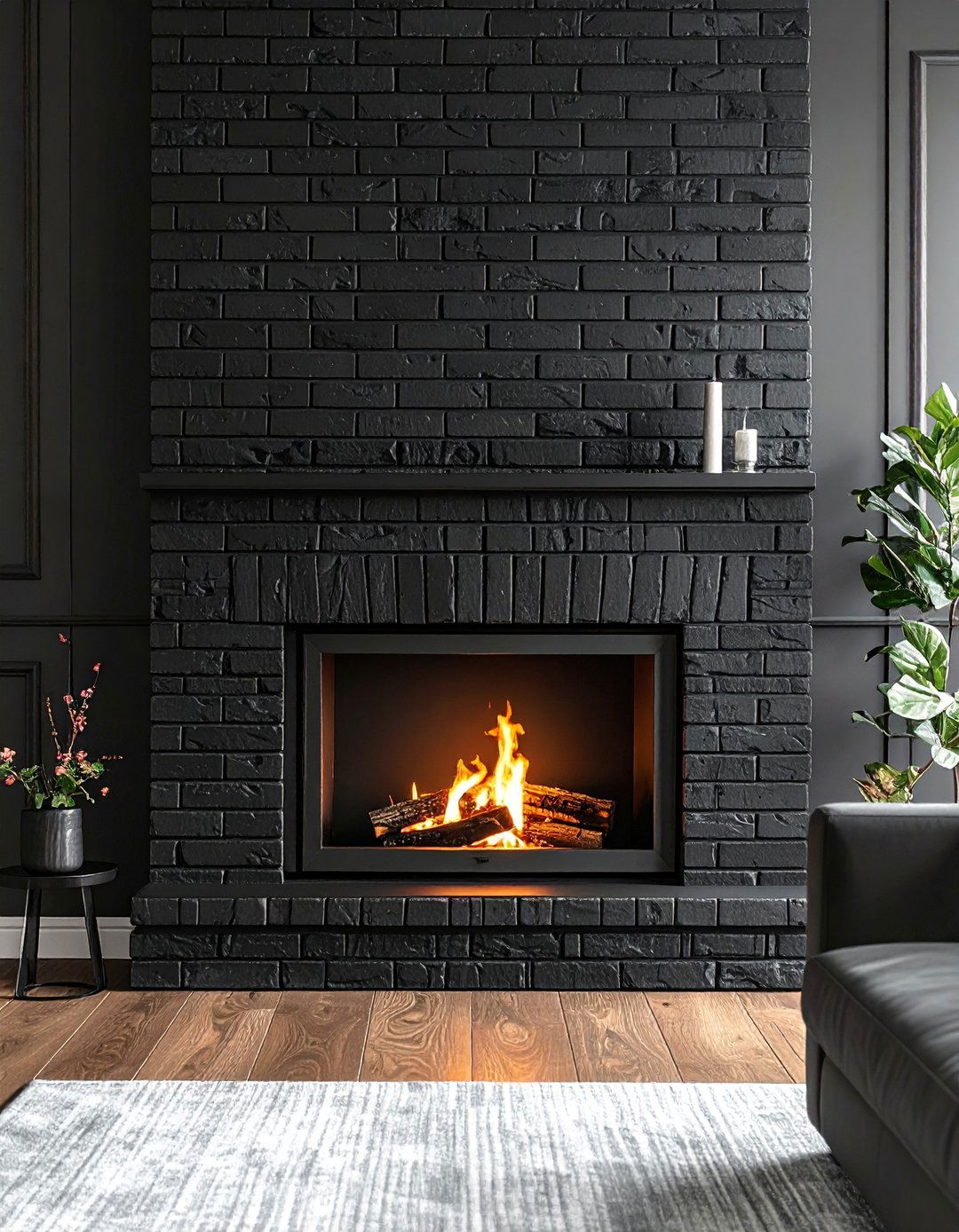 Matte Finish Black Brick Fireplace - 30 Black Brick Fireplace Ideas to Elevate Your Space