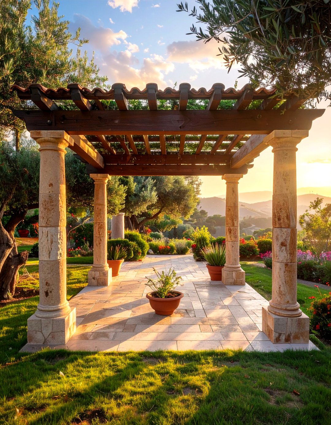 Mediterranean Stone Column Design - 40 Garden Arbor Ideas for a Charming Outdoor Retreat