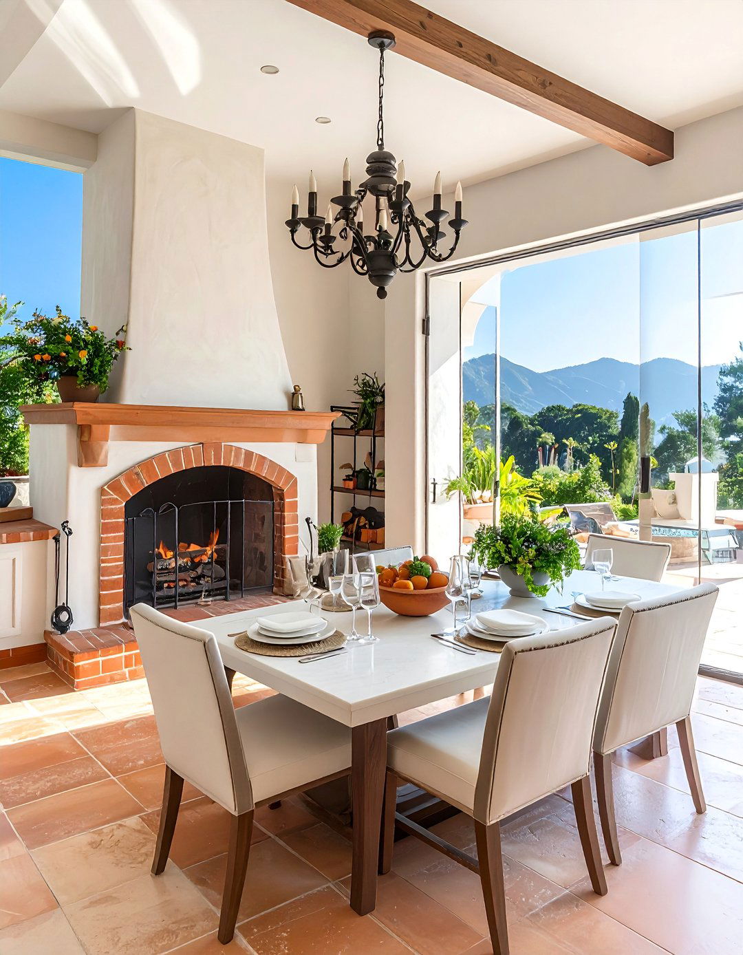 Mediterranean Style Fireplace Dining Spaces - 30 Dining Rooms With Fireplaces for Cozy Meals