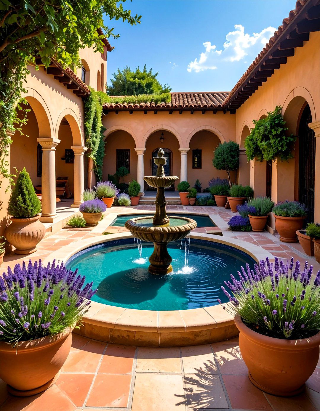 Mediterranean Style Fountain Pond - 15 Pond Landscaping Ideas for a Serene Outdoor Retreat