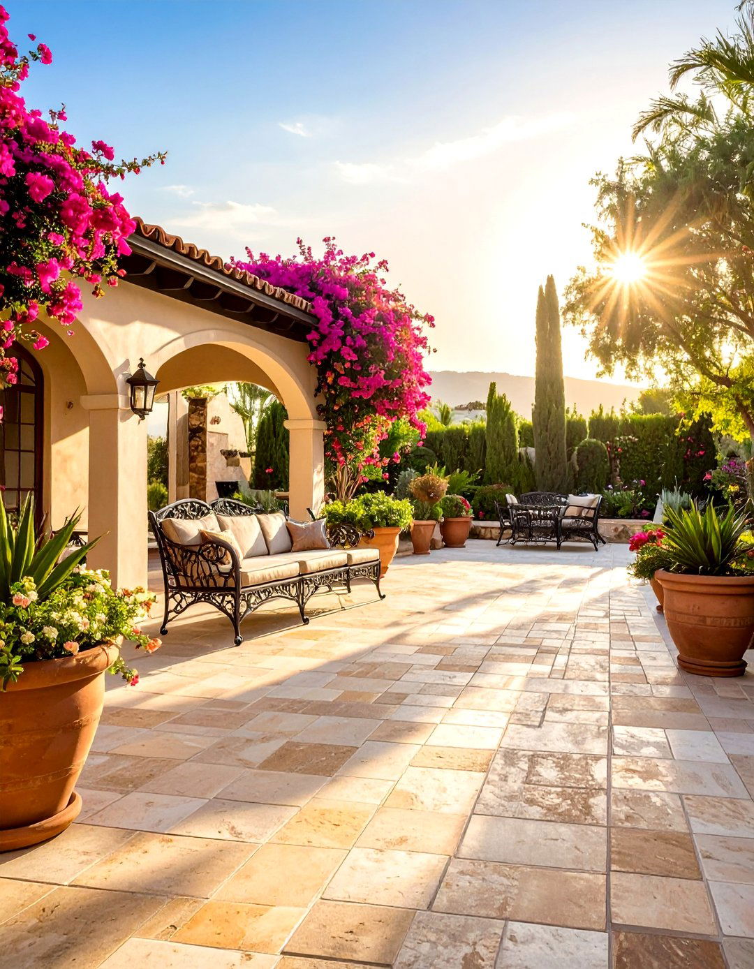 Mediterranean Style Travertine Paver Patio - 40 Beautiful Paver Patio Ideas for Outdoor Living