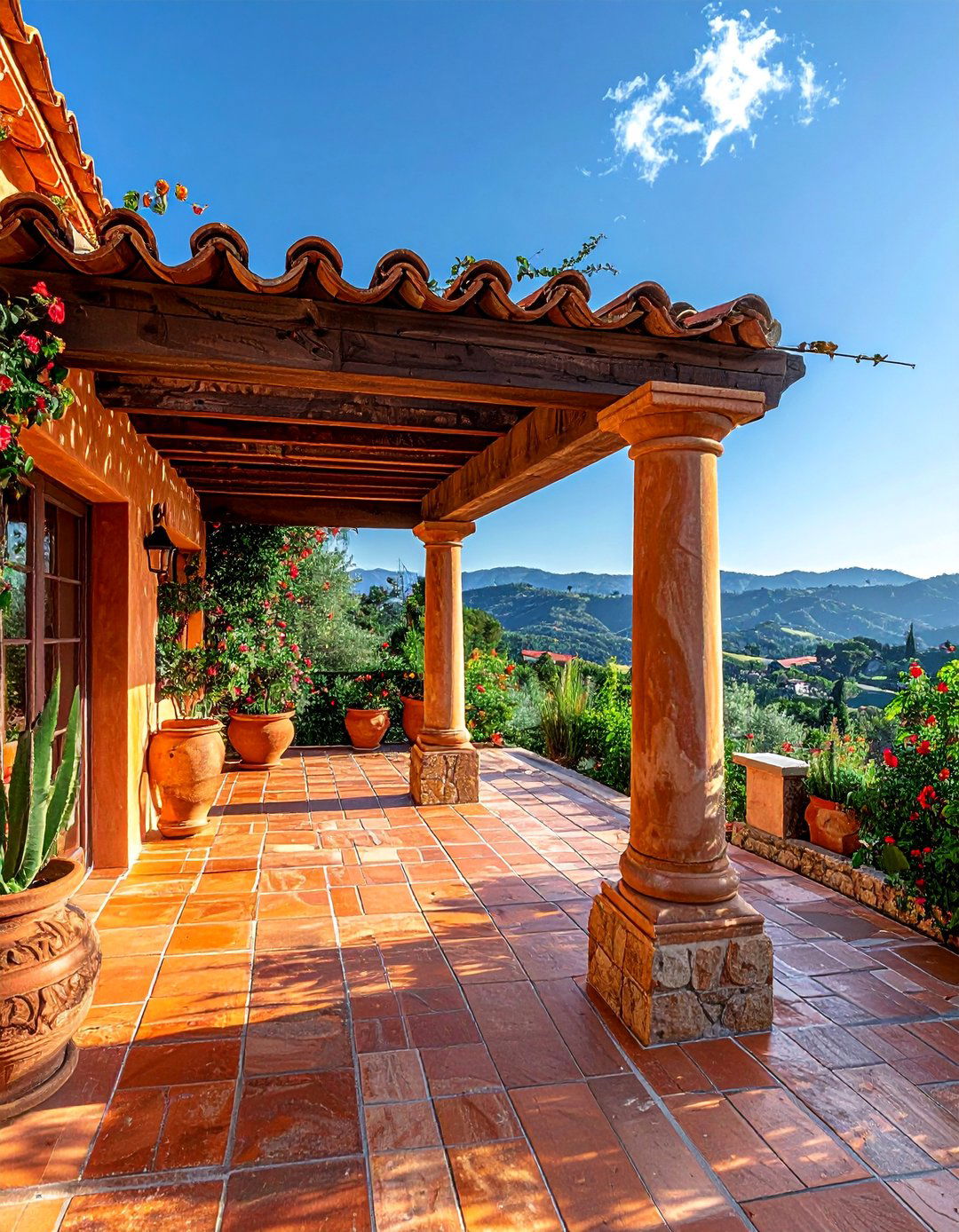 Mediterranean Terracotta Design - 30 Partially Covered Deck Ideas for Year-Round Enjoyment