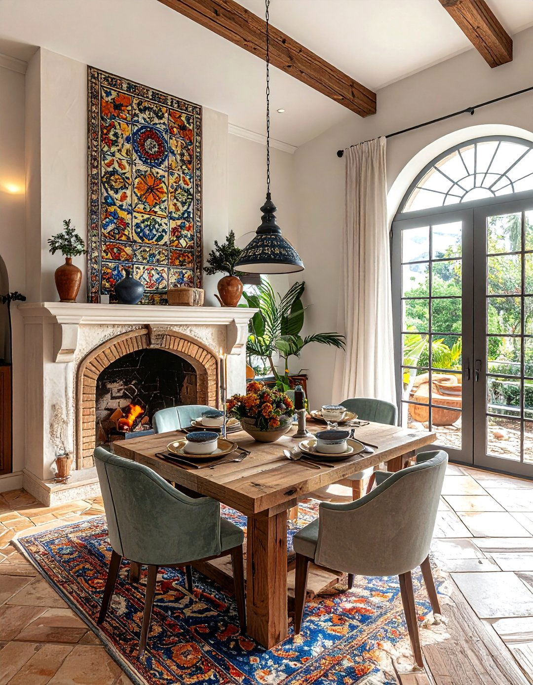 Mediterranean Tile Fireplace Dining Areas - 30 Dining Rooms With Fireplaces for Cozy Meals