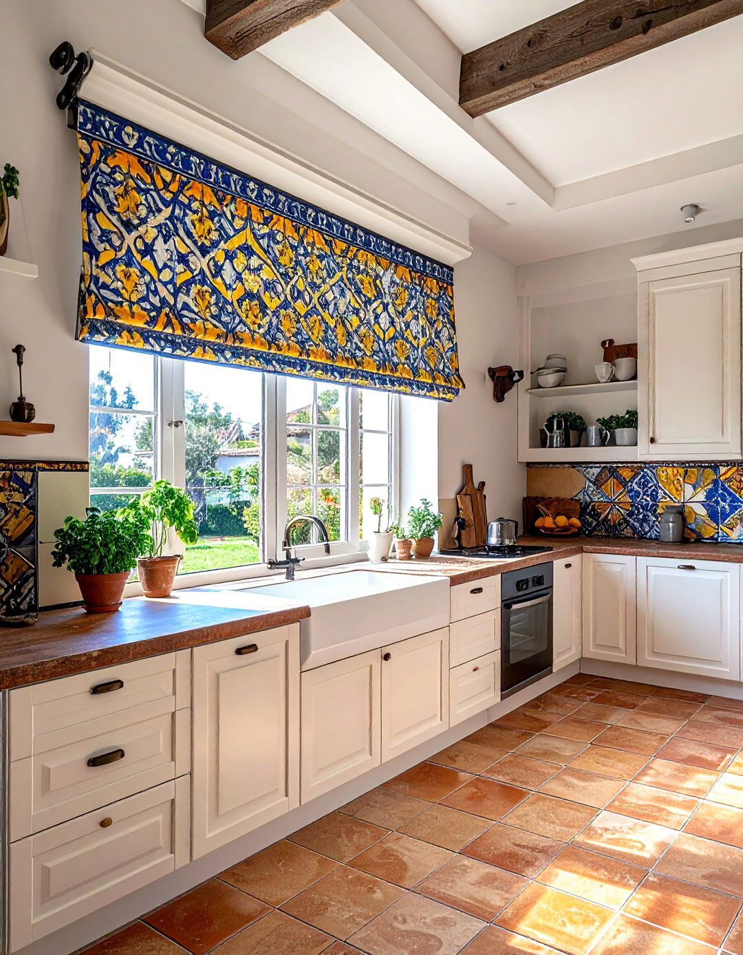 Mediterranean Tile Patterned Kitchen Valance - 20 Kitchen Valance Ideas for a Stylish and Functional Space
