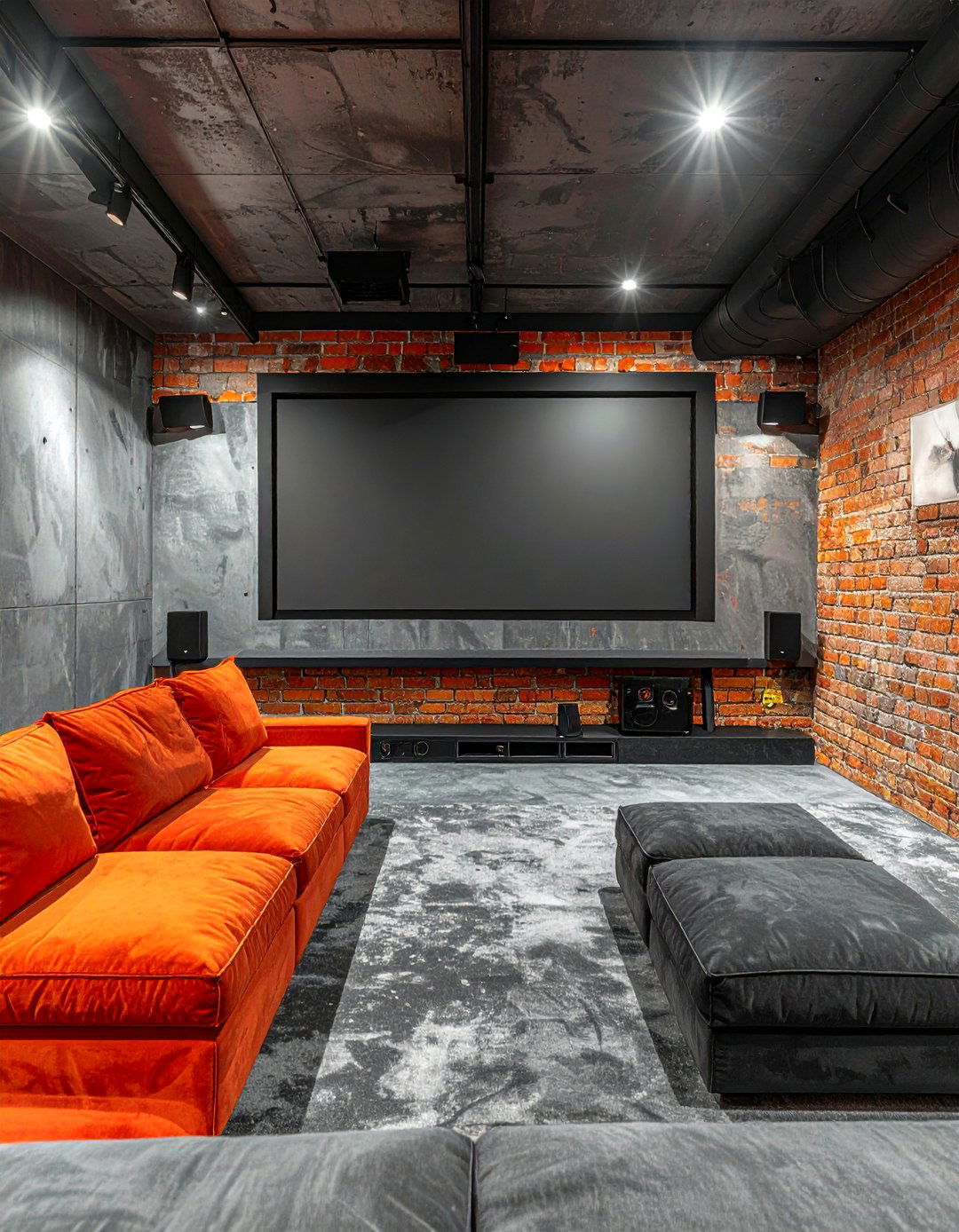 Medium Gray with Exposed Brick or Stone - 20 Gray Home Theater Paint Color Schemes