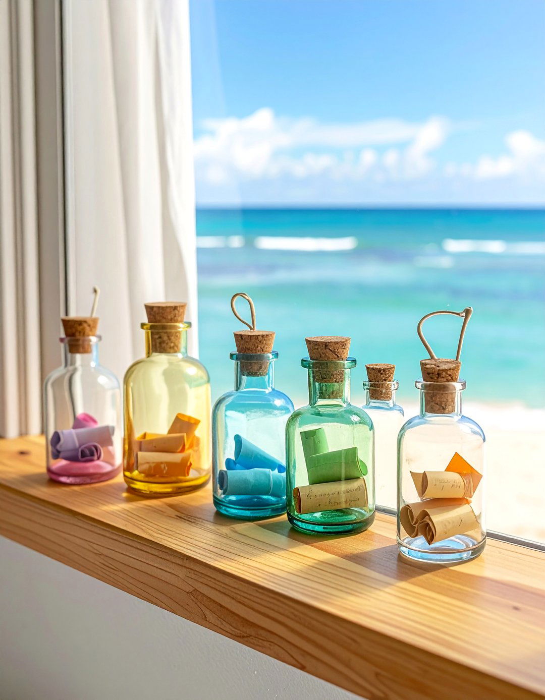 Message in a Bottle Display for an Ocean themed Bedroom - 40 Ocean-themed Bedroom Ideas for a Serene Retreat