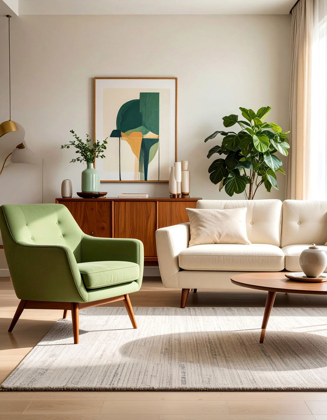 Mid Century Modern Furniture - 25 Sage Green and Cream Living Room Ideas