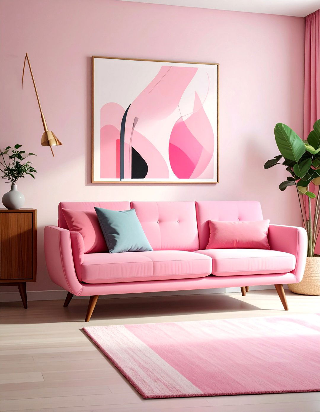 Mid Century Modern Pink Couch Design - 20 Pink Couch Living Room Ideas for a Bold Look