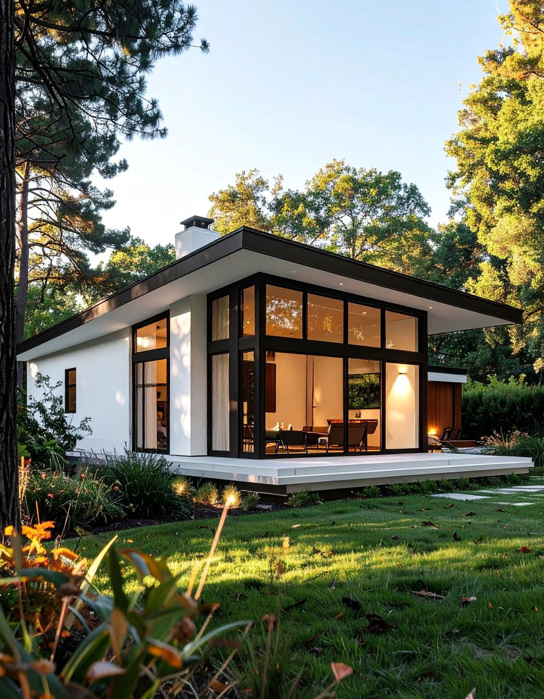 Mid Century Modern Single Story White House with Black Trim - 30 Single Story White House Black Trim Designs