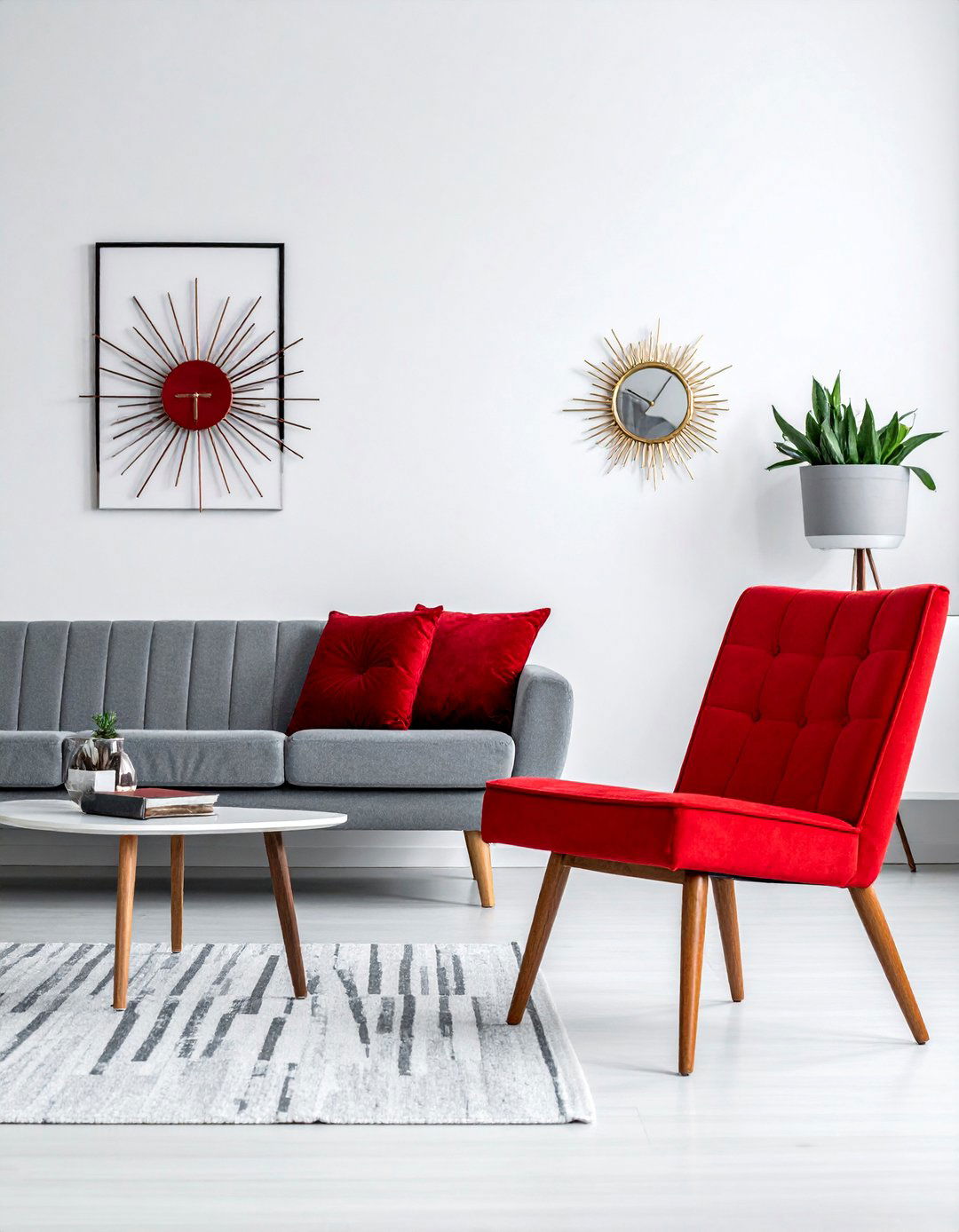 Mid Century Modern with Grey and Red - 25 Red and Grey Living Room Ideas for a Modern Look