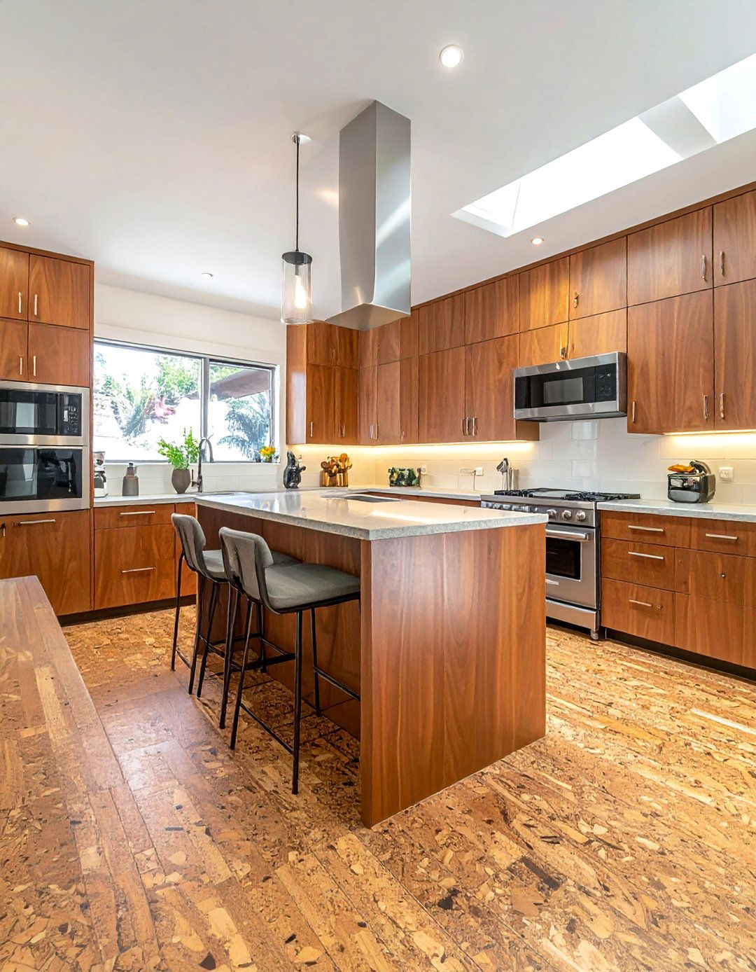 Mid century Modern Kitchen with Cork Flooring - 40 Mid-century Modern Kitchen Ideas for a Retro Vibe