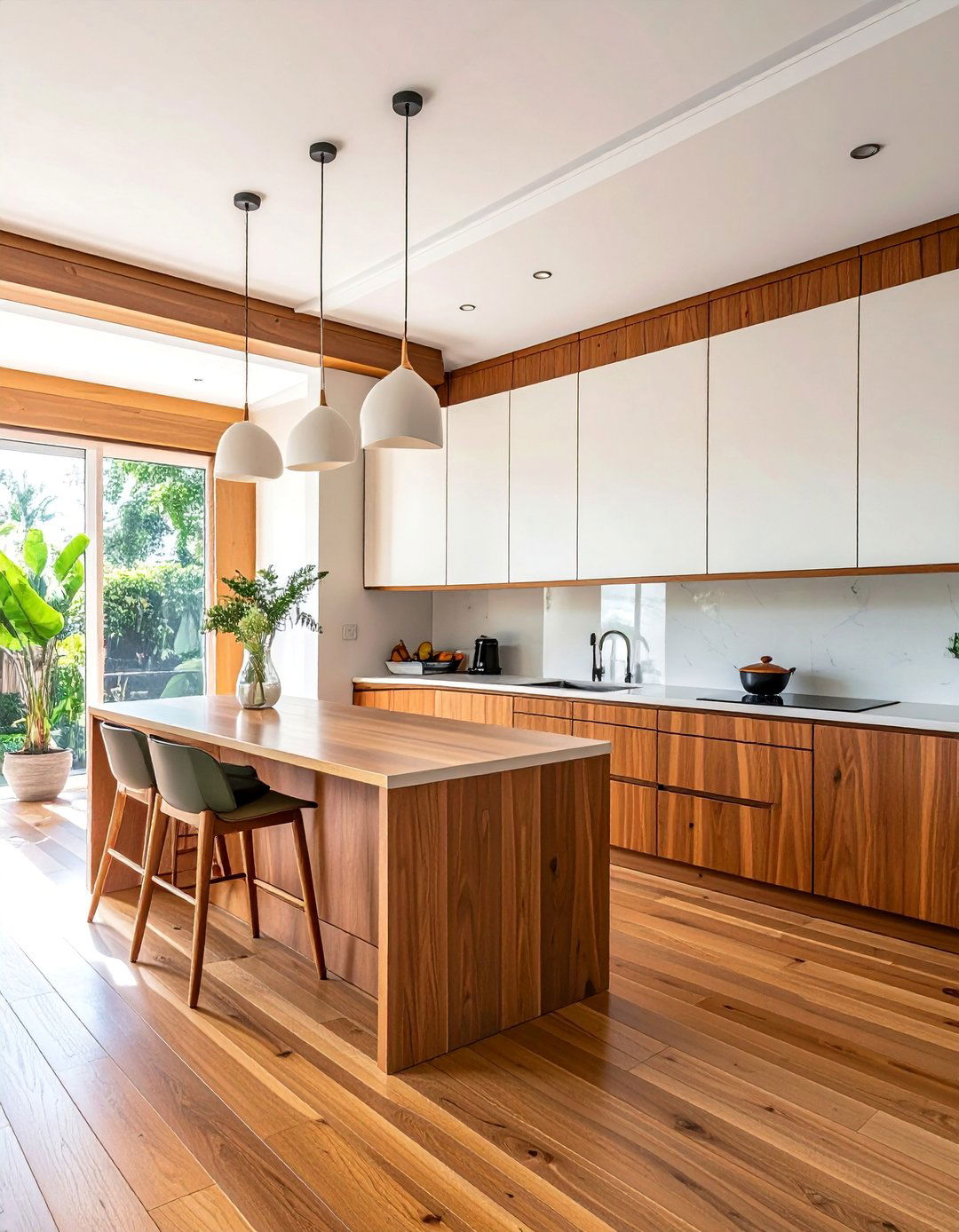 Mid century Modern Kitchen with Sliding Cabinet Doors - 40 Mid-century Modern Kitchen Ideas for a Retro Vibe