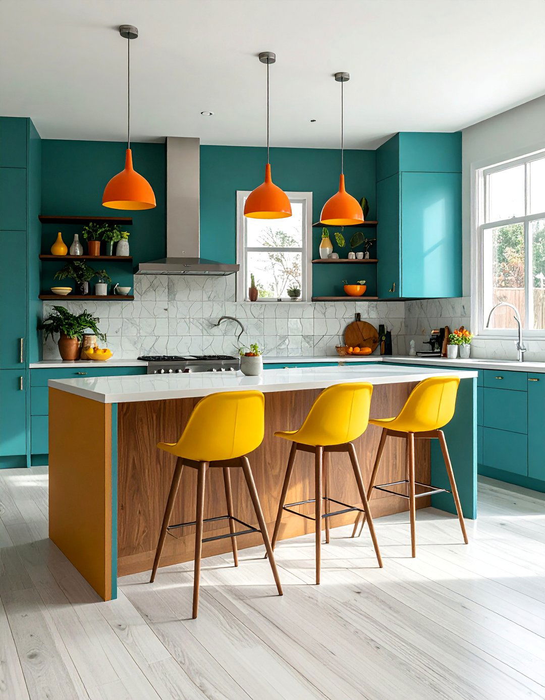 Mid century Modern Kitchen with a Chromatic Color Palette - 40 Mid-century Modern Kitchen Ideas for a Retro Vibe