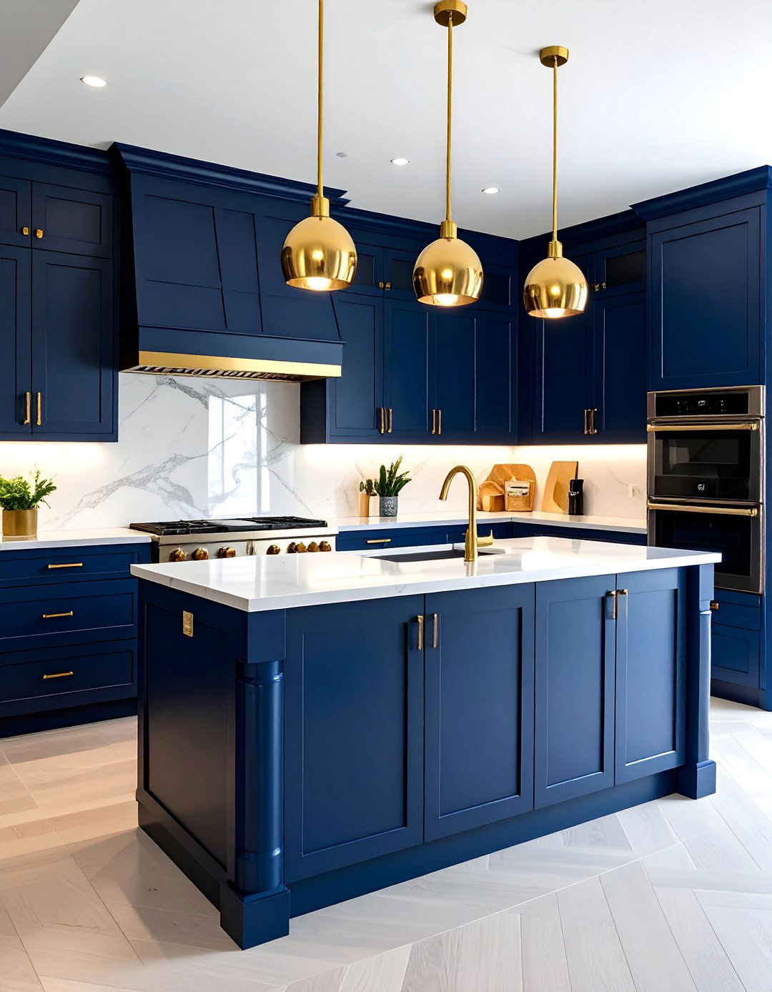 Midnight Blue Kitchen Cabinets With Polished Gold Hardware - 30 Blue Kitchen Cabinets With Gold Hardware Ideas