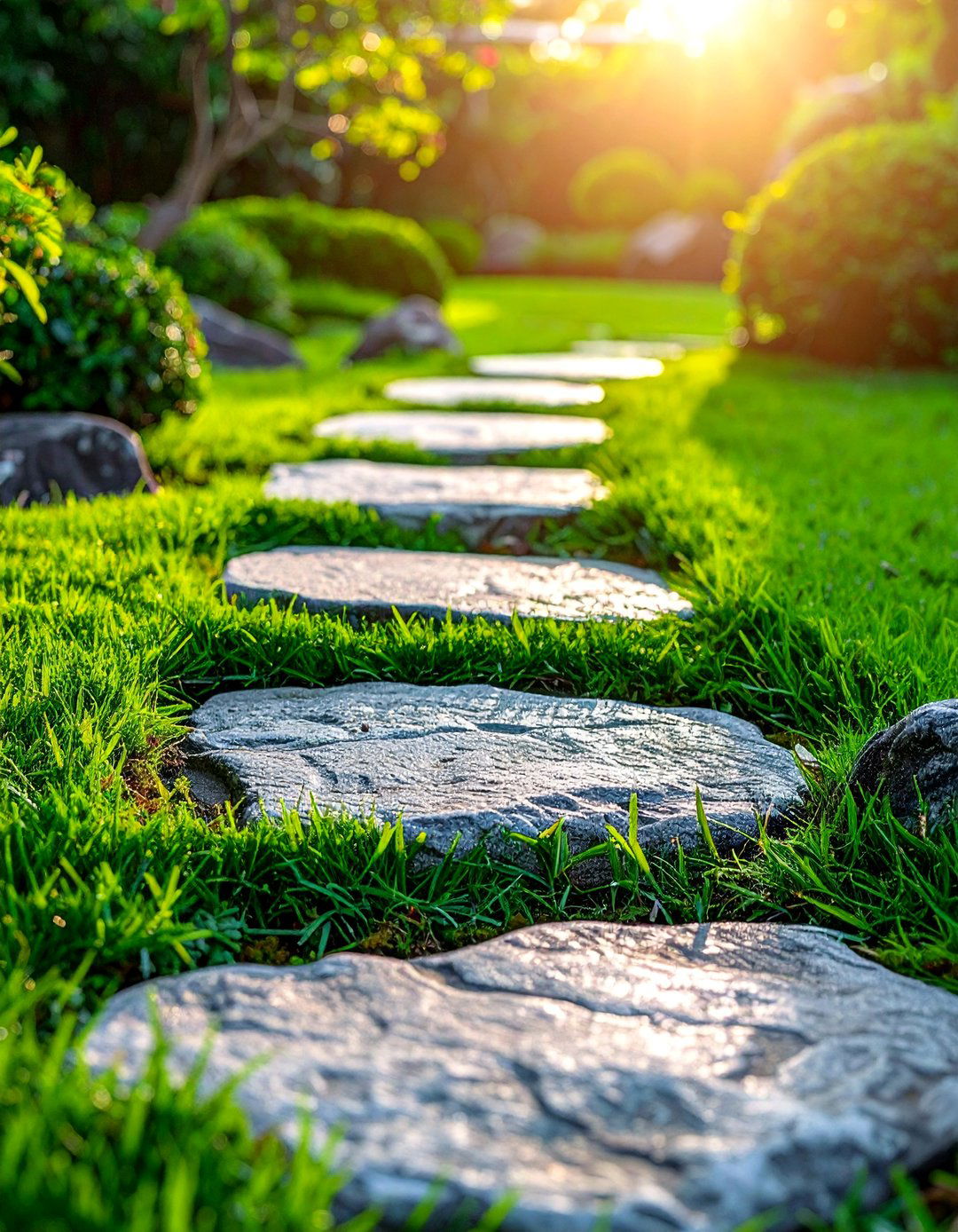 Mini Mondo Grass Between Stepping Stones - 30 Unique Stepping Stone Walkway Ideas for Your Yard