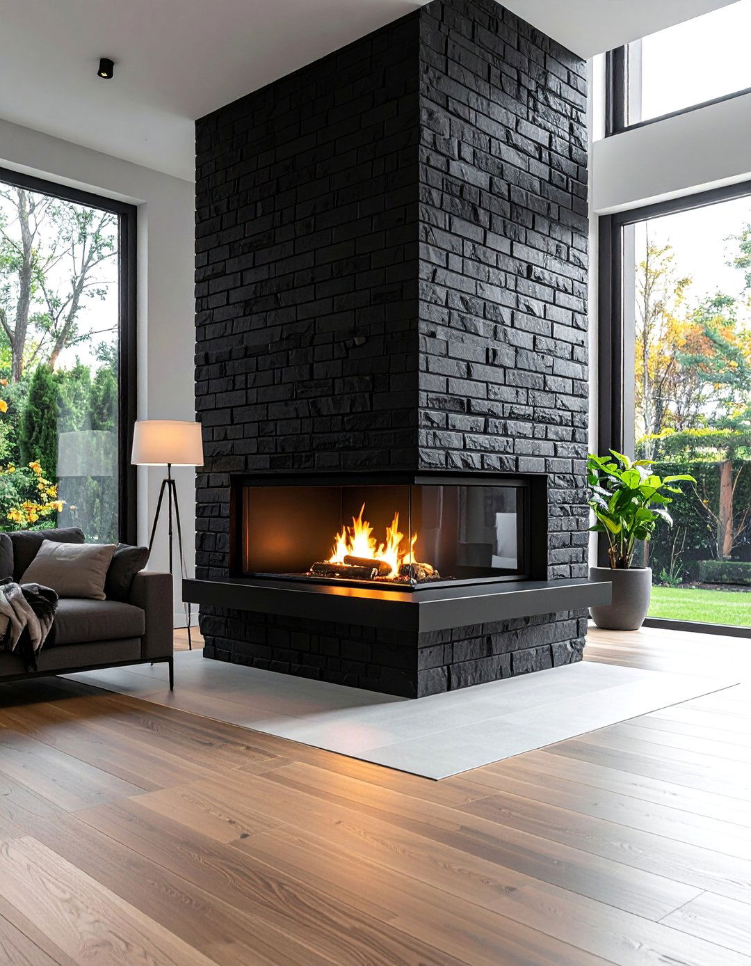 Minimalist Black Brick Fireplace Without a Mantel - 30 Black Brick Fireplace Ideas to Elevate Your Space