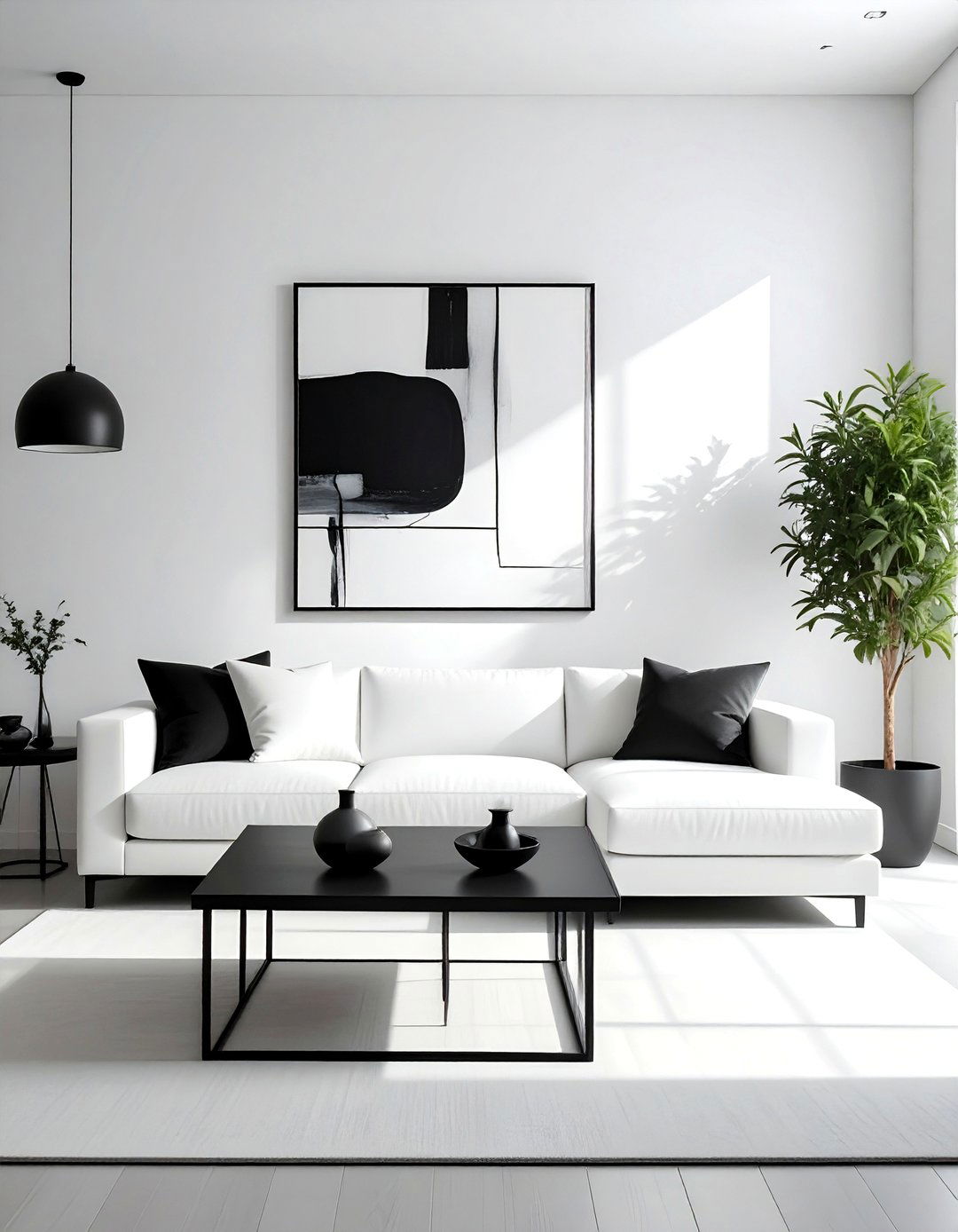 Minimalist Black and White Living Room with Clean Lines - 30 Black and White Living Room Ideas for Timeless Style