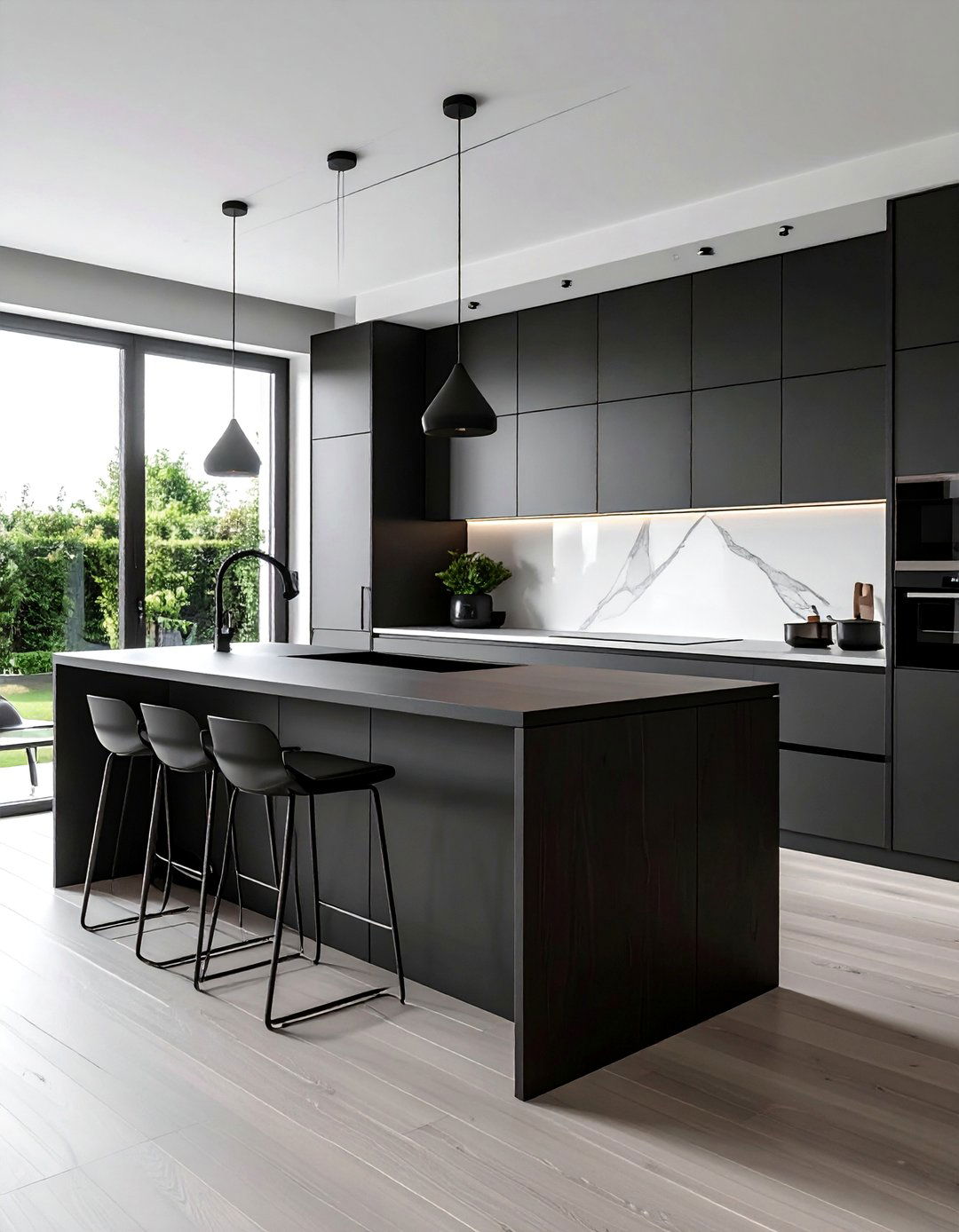 Minimalist Dark Wood Kitchen Cabinets with Integrated Handles - 30 Dark Wood Kitchen Cabinets for a Timeless Look