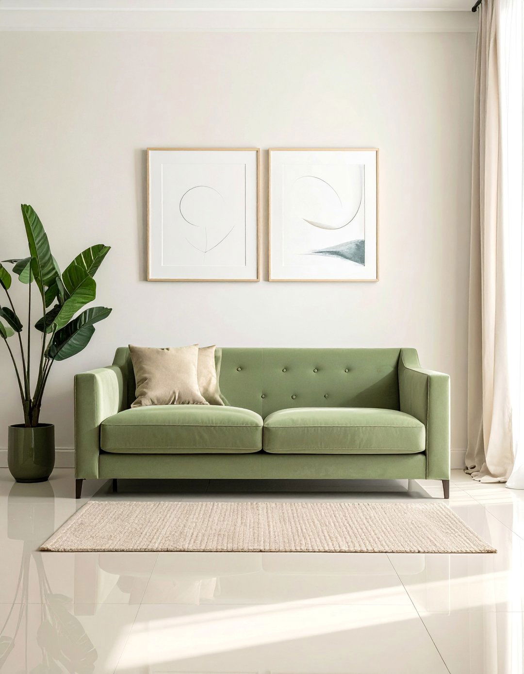 Minimalist Design Approach - 25 Sage Green and Cream Living Room Ideas